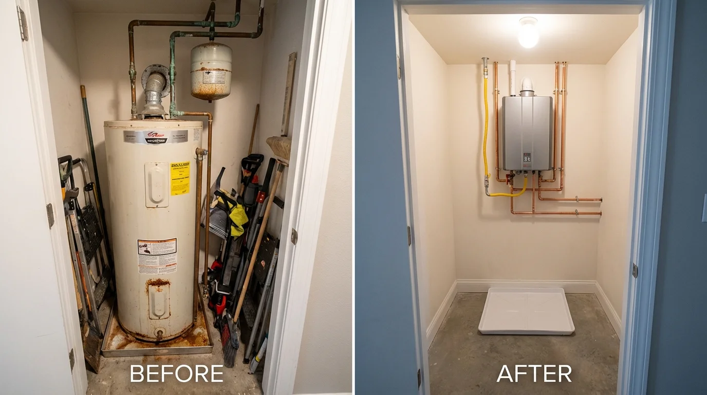 Tank water heater versus wall-mounted tankless unit comparison for Apple Valley, CA homeowners